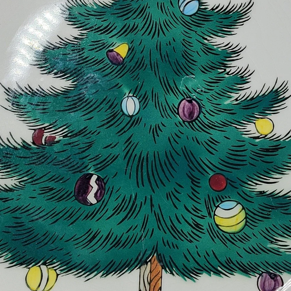 Lefton Hand Decorated Christmas Tree Holly Plate Santa Cookie Holiday Vintage
